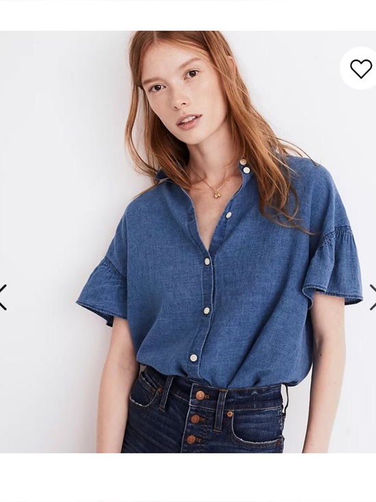 Madewell Tops - Madewell Central Ruffle-Sleeve linen cotton blend button down shirt, size small
